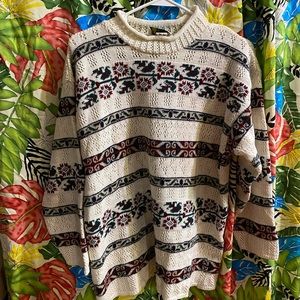Festive Patterned Knit Grandpa Sweater